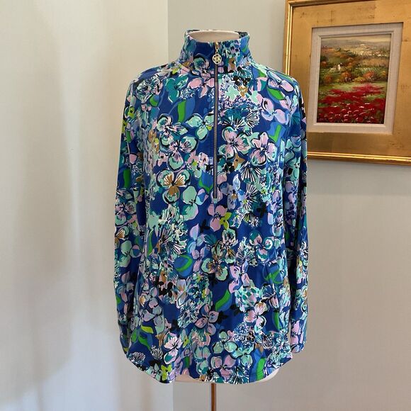 Lilly Pulitzer Skipper Popover‎ Blue Grotto Twilight Tropics UPF 50+ Size XL - Picture 5 of 12